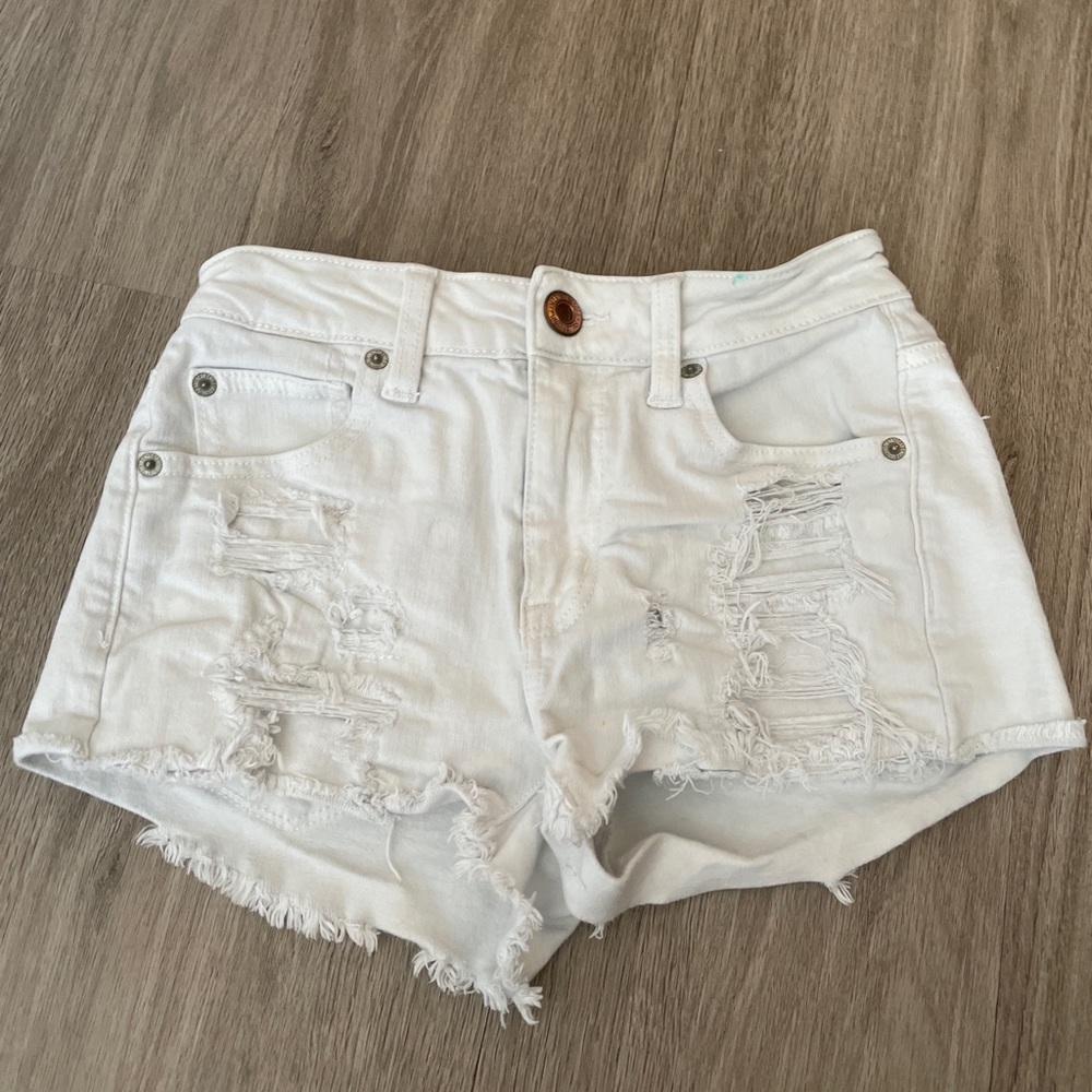 american eagle white jean shorts